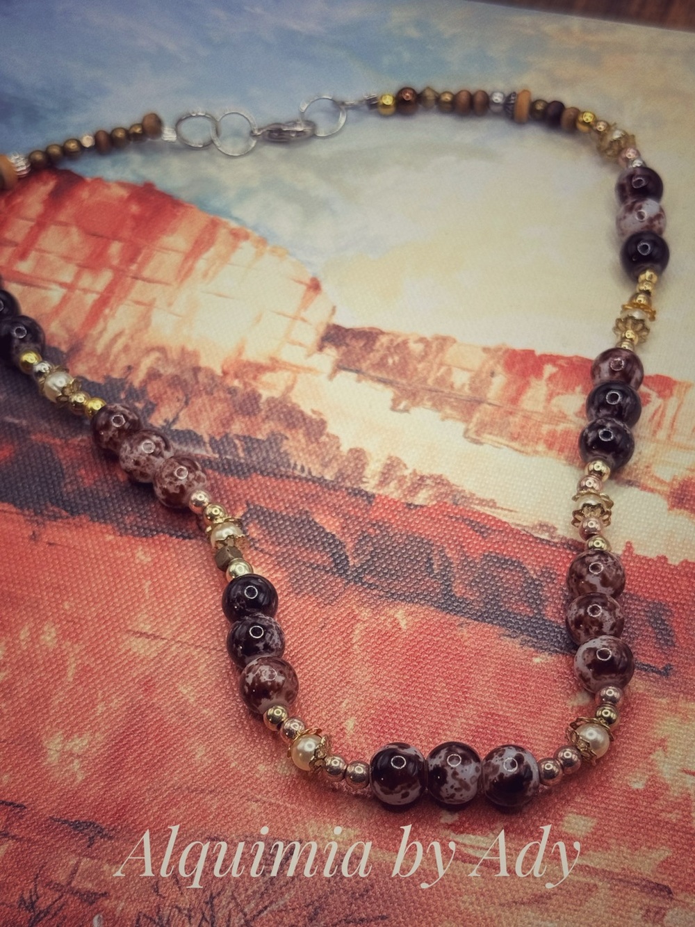 Agate Brown and Gold Jasper Bead Necklace